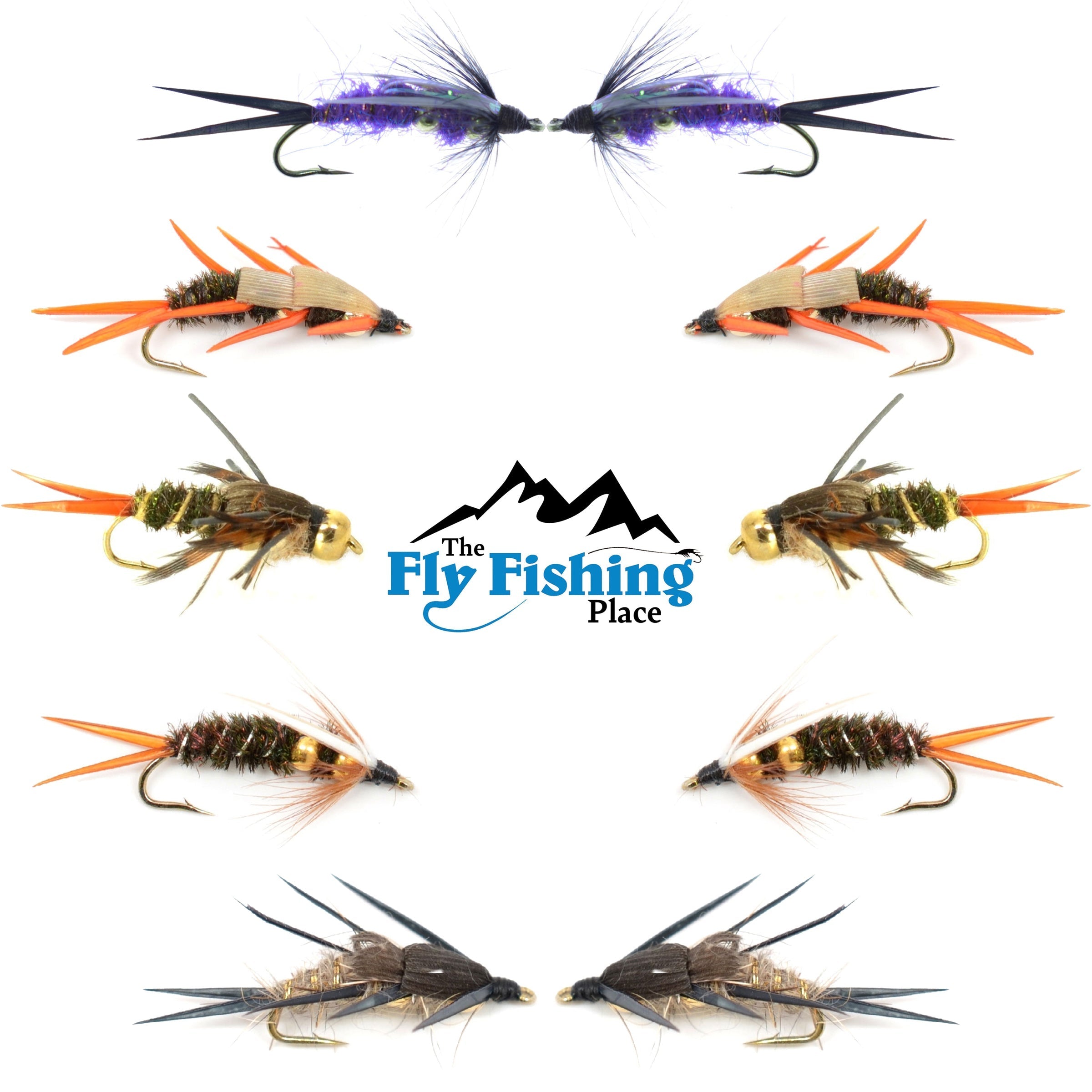 The Fly Fishing Place Basics Collection - Kaufmann's Stonefly Nymph Assortment - 10 Bead Head Rubber Legs Wet Flies - 5 Patterns - Hook Sizes 4, 6, 8