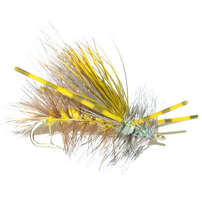 3 Pack Kaufmann's Yellow Crystal Stimulator Rubber Legs Dry Fly - Hook
