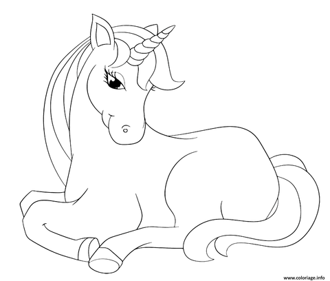 Coloriage licorne allongée