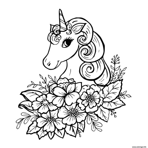 Coloriage licorne fleur