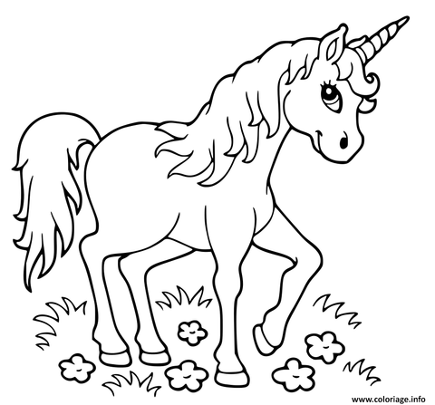 Coloriage licorne au pas