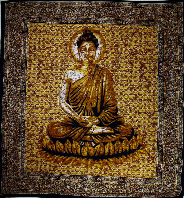 Yellow Buddha In Meditation Batik Style Tapestry - Ecart