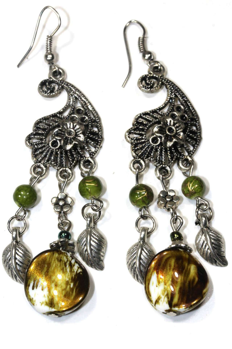 Forest Green Paisley Charm Earrings