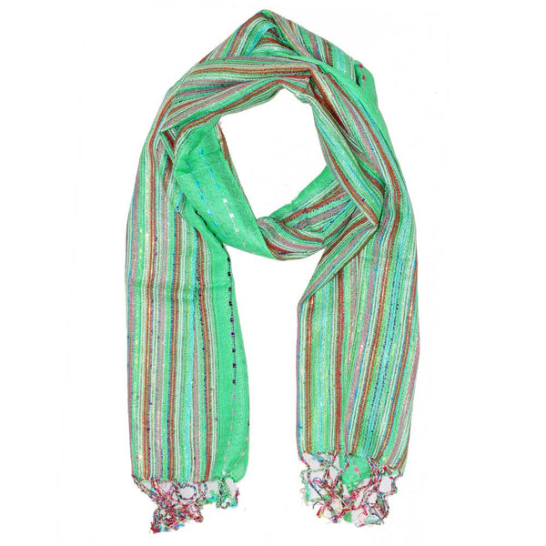 Green Cotton Lurex Shimmering Stripes Scarf - Ecart