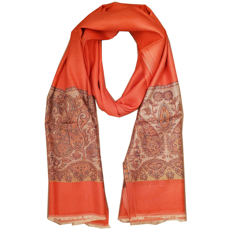 Orange Reversible Faux Pashmina Fabric Silk Rayon Blend Paisley Print Scarf Shawl