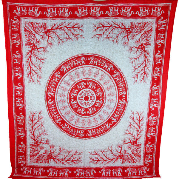 Red Tigers & Elephants Majestic Beasts Tapestry - Ecart