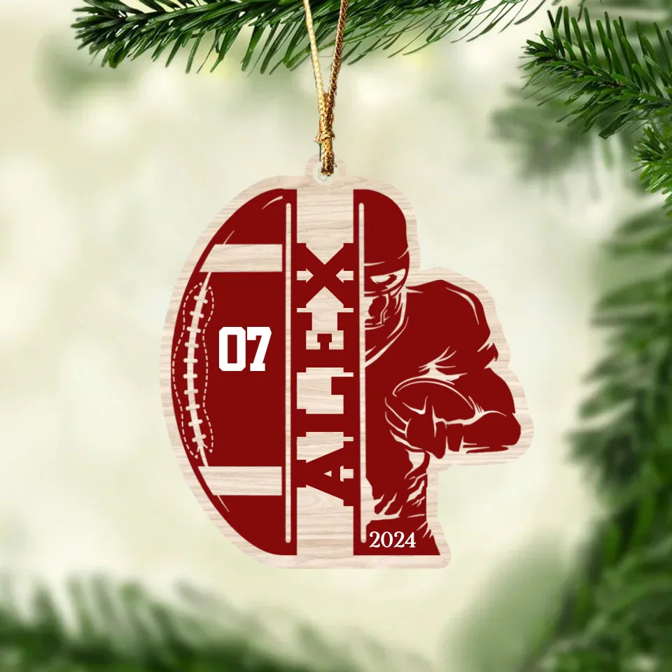 Custom Football Player - Personalized 2 Layer Wooden Ornament, Football Lover Gift
