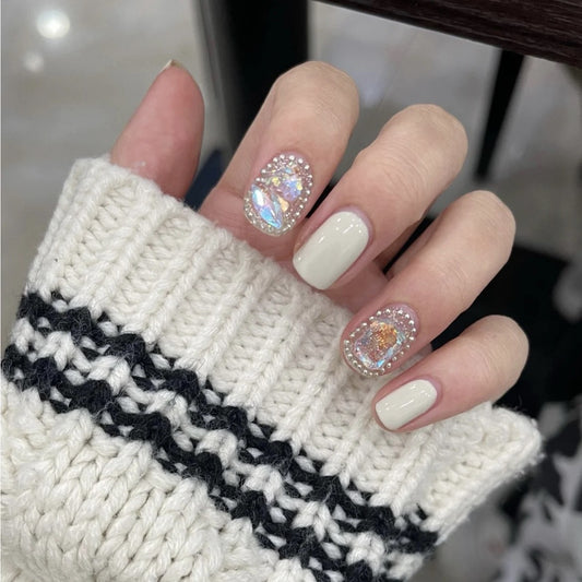 Press On Nails - Handmade Nail Tips - Removable Aurora Gem Nail Patch