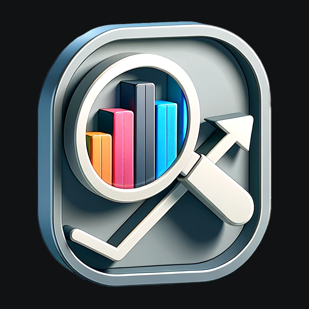 DALL·E 2024-01-19 17.02.41 - Create an icon representing SEO and keyword generation for sales. The icon should include a magnifying glass focusing on a series of colorful bar grap.png__PID:df1259df-48d5-4688-852a-b2f16d693d19