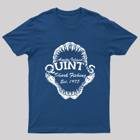 Geeky Quint's Shark Fishing Amity Island Nerd T-Shirt, Light Blue / 2XL