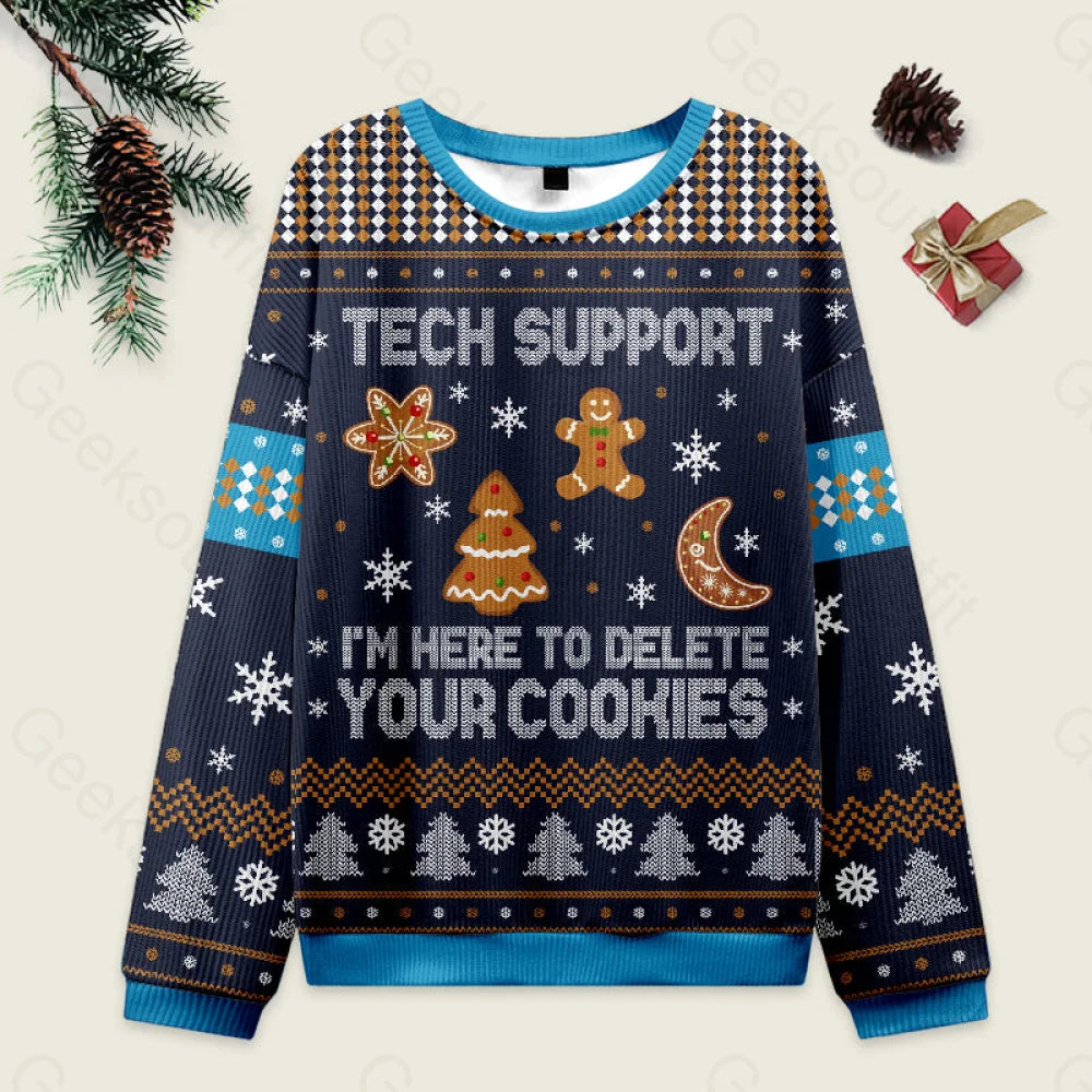 Tech Support Computer Programmer Blue Ugly Christmas Knit Sweatshirt