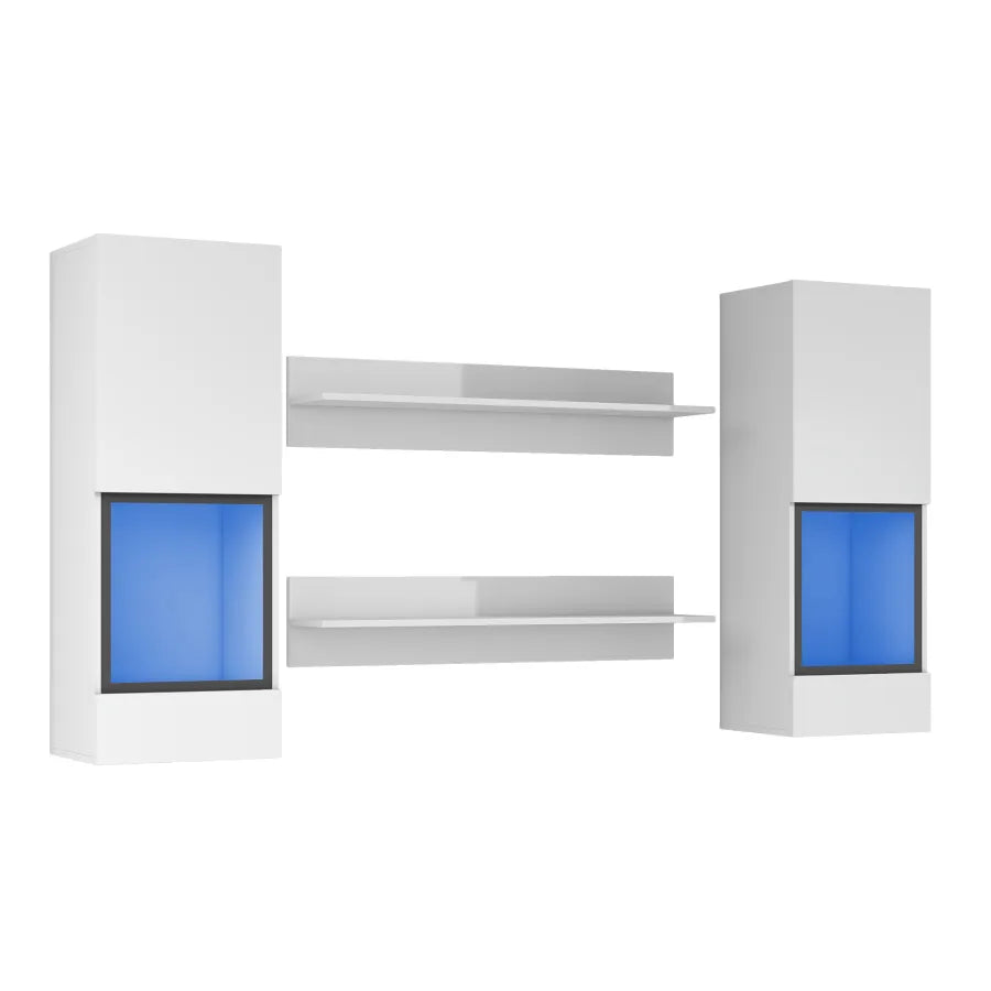 4 PCs Modern High Gloss Wall Mount Floating Entertainment Center led tv cabinet 2 Media Storage Cabinets and 2 Shelves