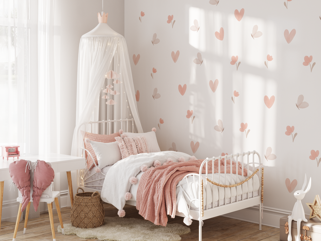 Girl wall stickers, heart and butterfly wall decals for baby girl nursery