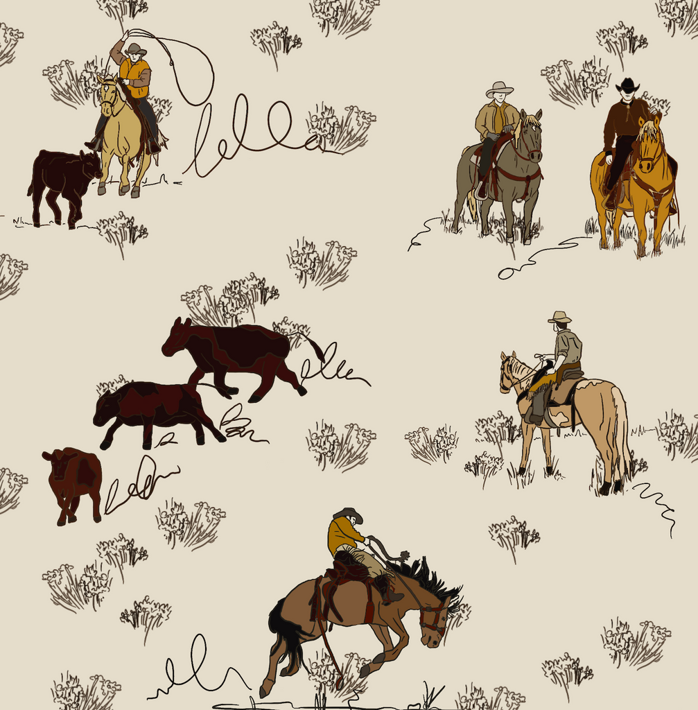 Cowboy, roper and cow peel and stick removable wallpaper for kids room or boys nursery