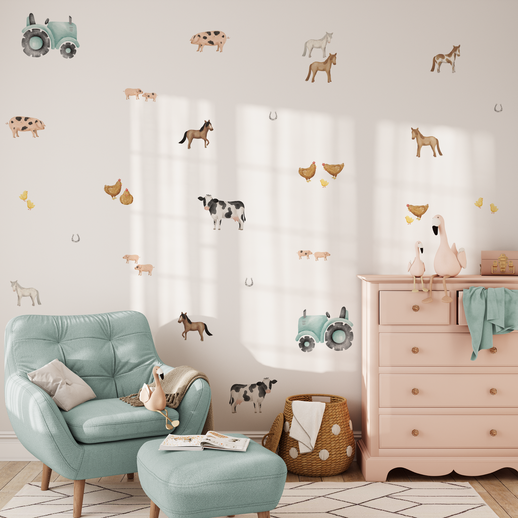 Farm animals wall stickers, removable cow horse pig tractor wall stickers, inexpensive room upgrade