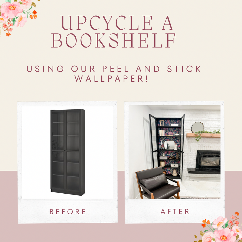 How to upcycle a bookshelf using peel and stick wallpaper.