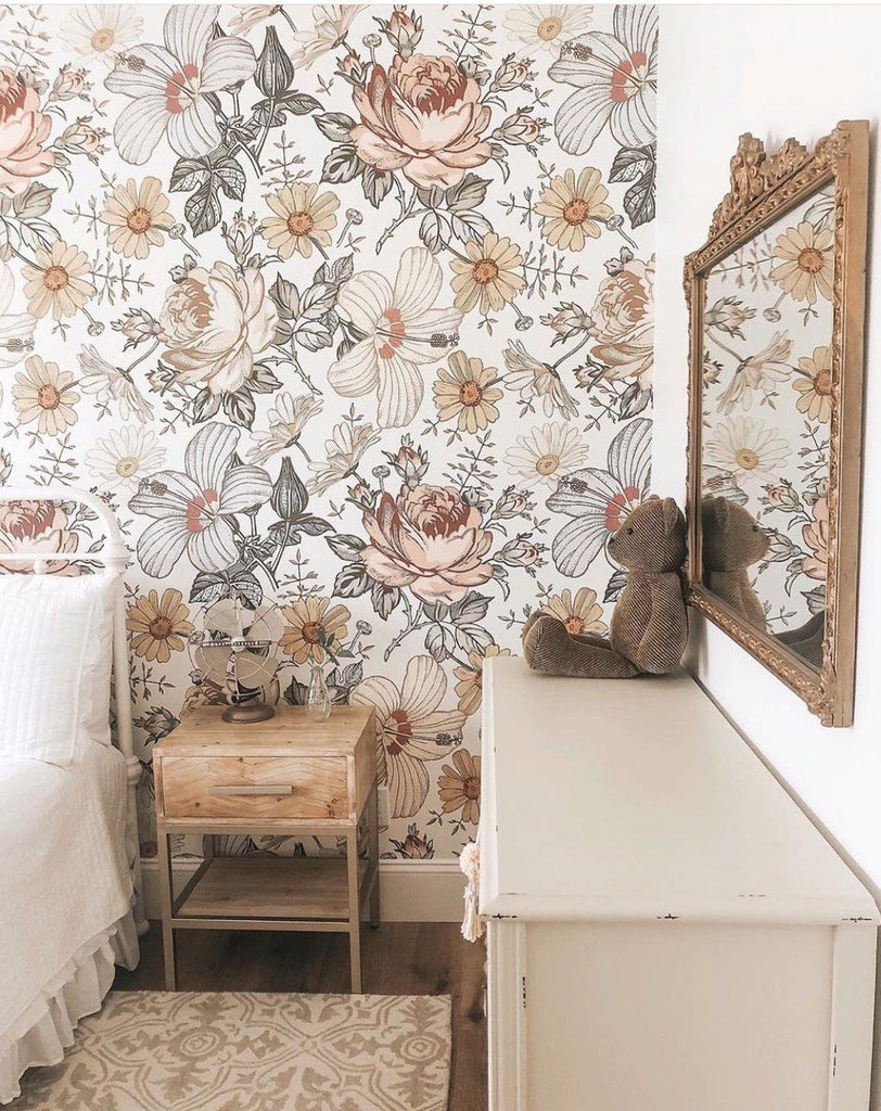 Bohemian floral peel and stick wallpaper