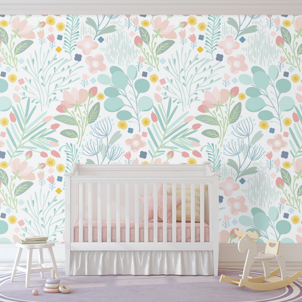 Spring wallpaper, colorful floral peel and stick removable wallpaper