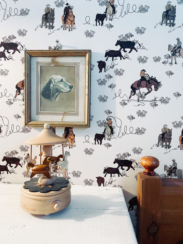 Western themed boys room using custom western removable wallpaper