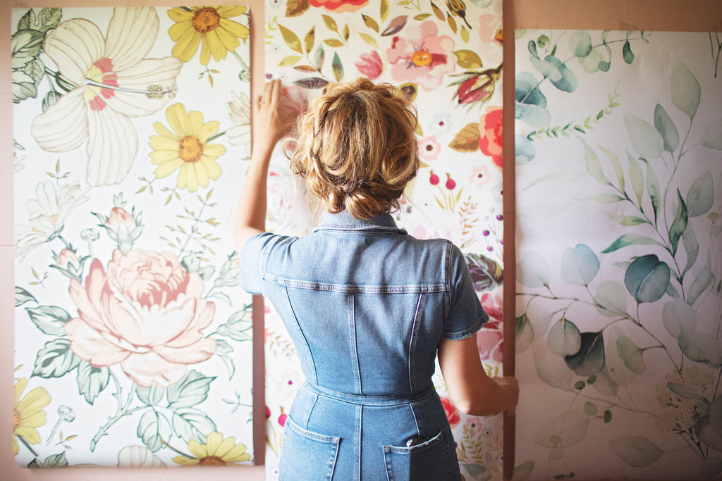 Beautiful wallpaper installation in a bright room