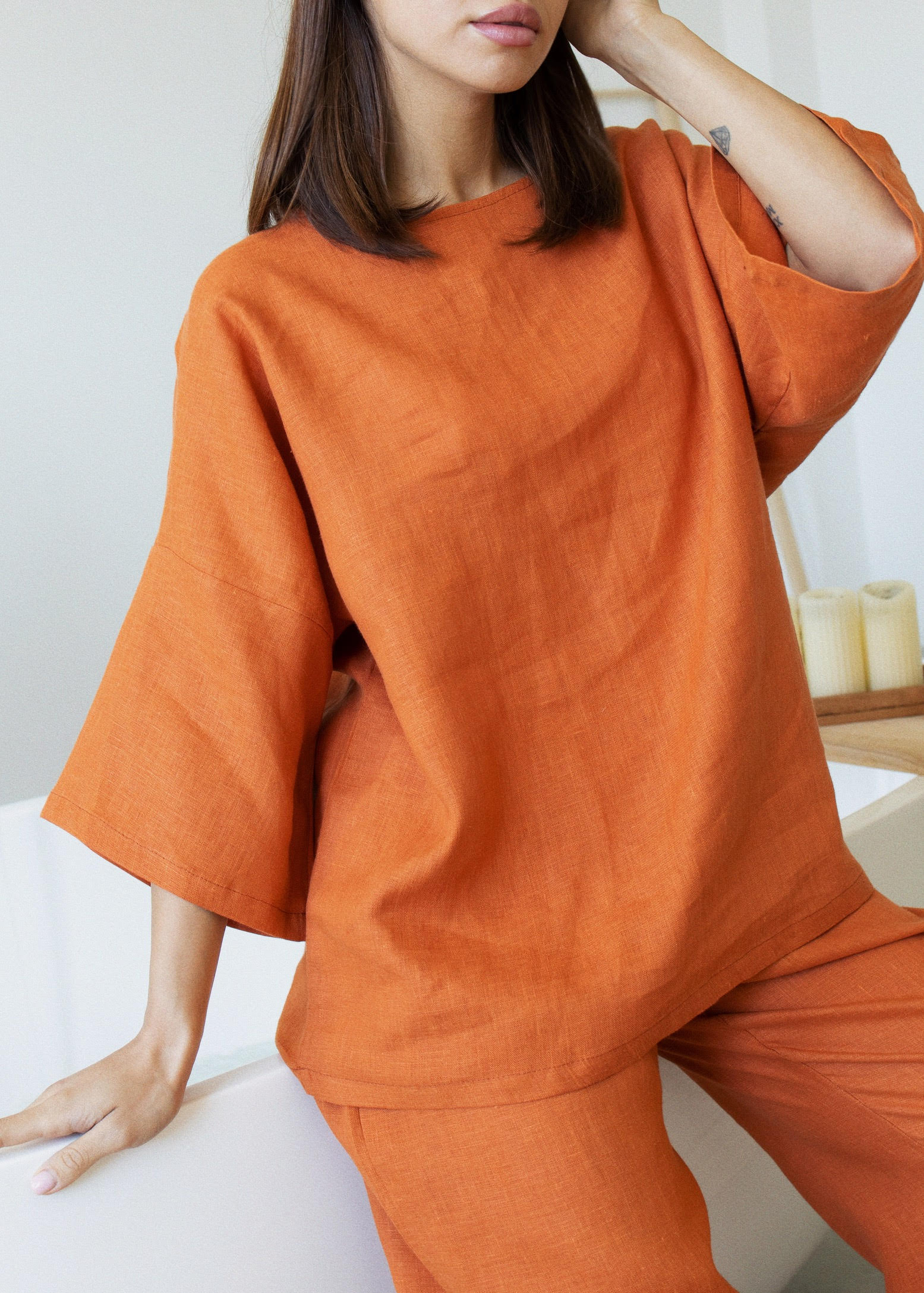 100% ORGANIC AIRY LINEN 2 PIECE CORDSET///APRICOT