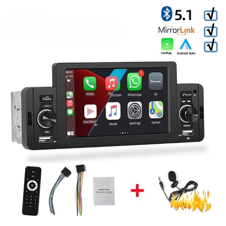 Pantalla táctil extraíble ajustable de 10.1 pulgadas Estéreo de coche  Single DIN Apple Carplay Android Auto Radio Bluetooth FM Car Audio Receptor