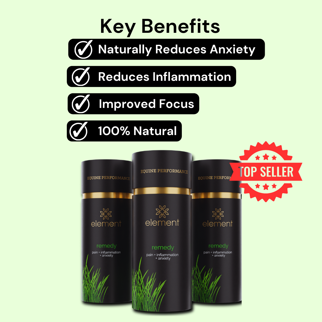 Three bottles of 'Element Remedy' supplement with key benefits listed and a 'Top Seller' badge.