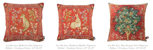 Art de Lys, Medieval Rabbit Tapestry Pillow / Cushion Cover