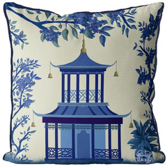 Blue Pagoda on Cream Pillow