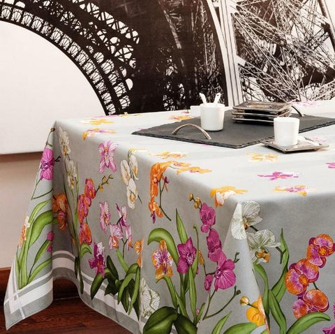 Beauvillé, Orchidées (Orchids), Grey, Tablecloth