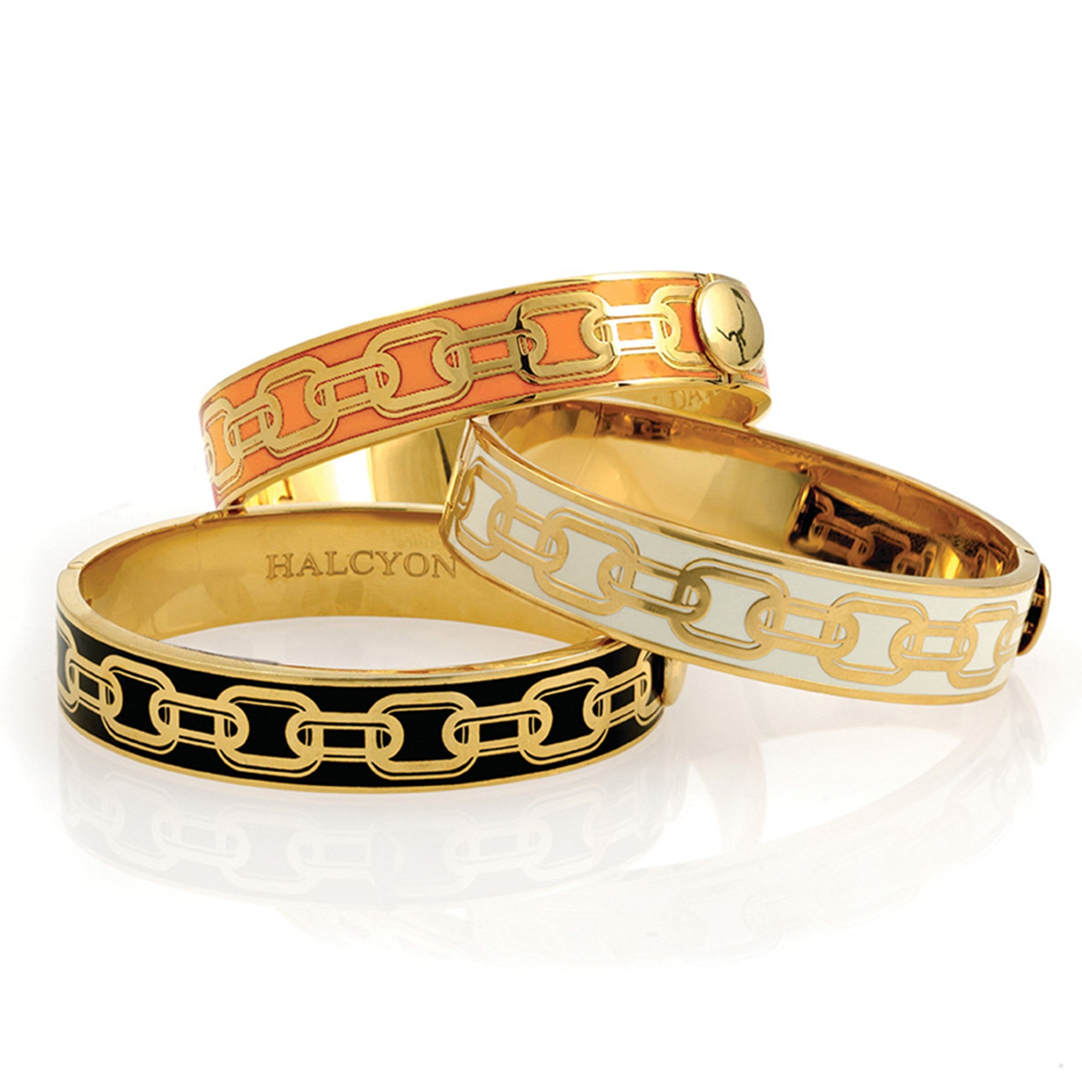 Halcyon Days, Chain Orange & Gold Hinged Gold Bangle – Au Bon Goût Boutique