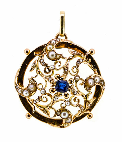 Sapphire And Pearl Pendant Circa 1880