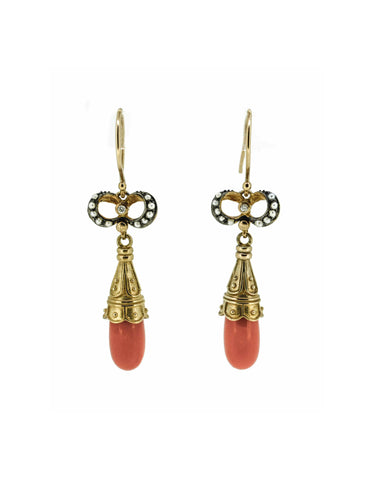 Victorian Coral And Seed Pearl Droppers