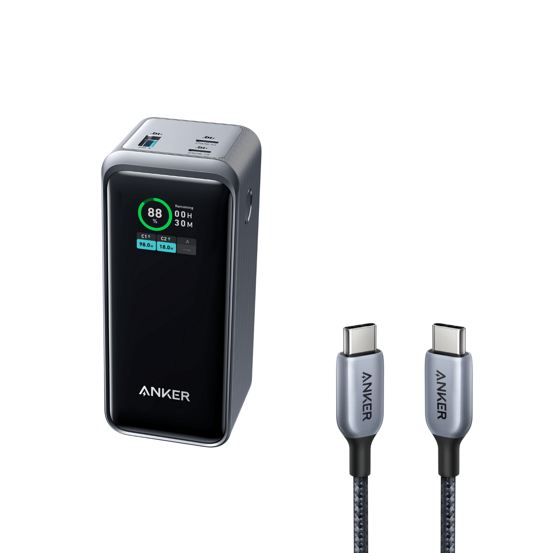 Anker Prime 20,000mAh Power Bank (200W) and Anker 765 USB-C to USB-C Cable (140W)