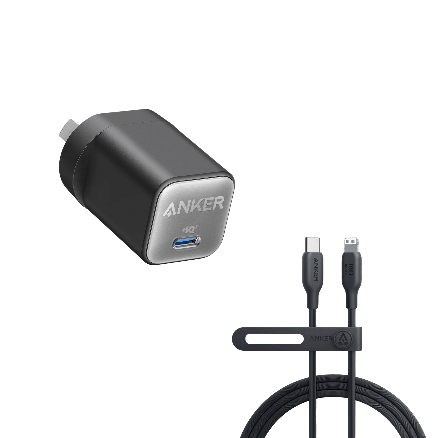 Anker 511 Charger (Nano 3, 30W) and Anker 541 USB-C to Lightning Cable (Bio-Based)