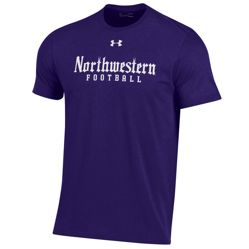 Northwestern Wildcats Men's Under Armour Tactical Tech™ Black Short Sleeve  T-Shirt with Northwestern Football Gothic Design