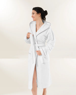 Velour White Bathrobe - Globaltex Fine Linens