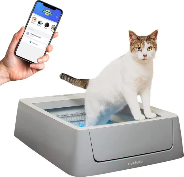 A grey automatic kitty litter box.