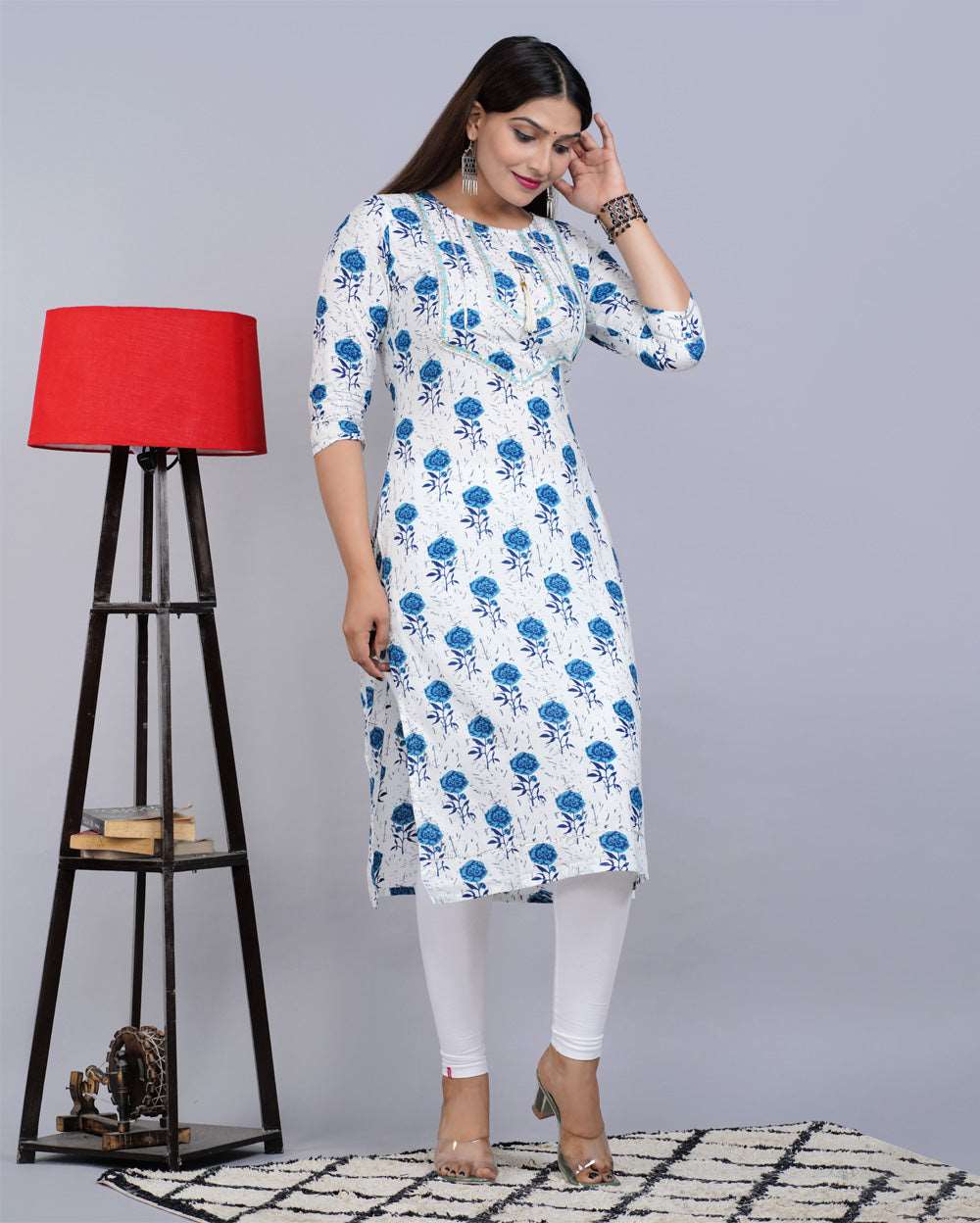 Royal Blue Jaipuri Printed Stitched Kurti set with Dupatta - Srishti Textile