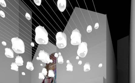 Artistic illustration of the suspended Ocean Orb lights