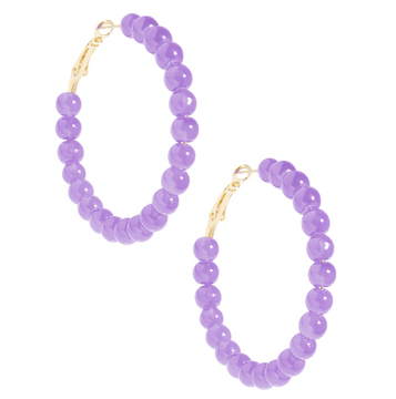 Large Beaded Glass Hoop Earring-Lavender