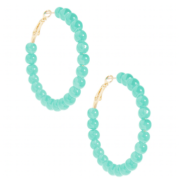 Large Beaded Glass Hoop Earring-Turquoise