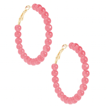 Large Beaded Glass Hoop Earring-Pink