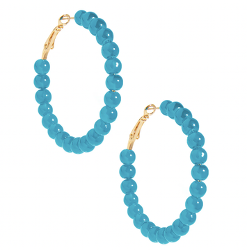 Large Beaded Glass Hoop Earring-Neon Blue