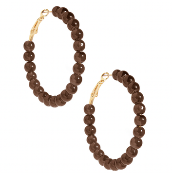 Large Beaded Glass Hoop Earring-Coffee