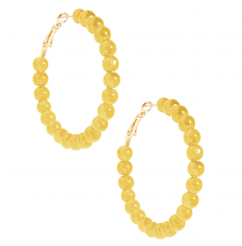 Large Beaded Glass Hoop Earring-Lemon