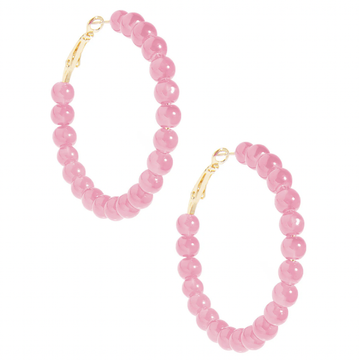 Large Beaded Glass Hoop Earring-Light Pink