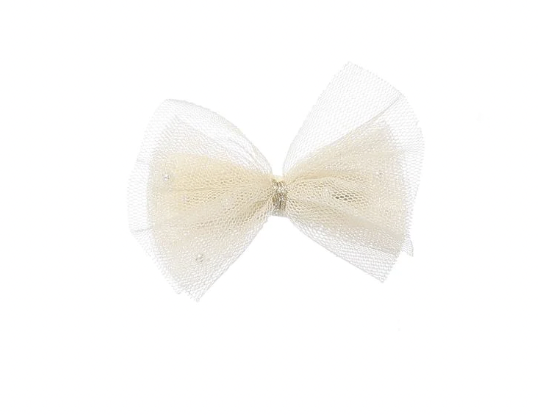 Shimmery Mesh Pearl Bow Hair Clip- Pink - The Burlap Buffalo