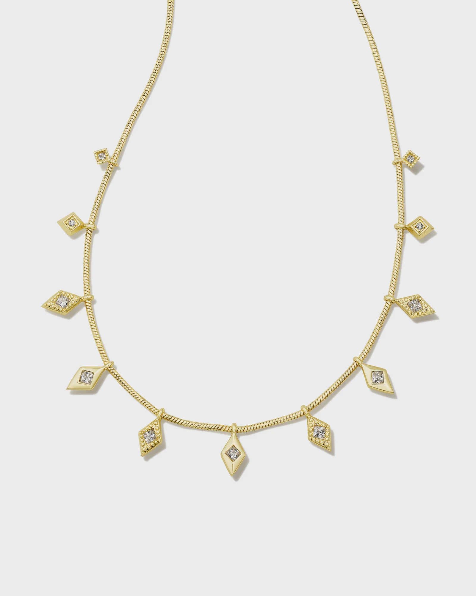 Lindy Gold Crystal Chain Necklace in White Crystal