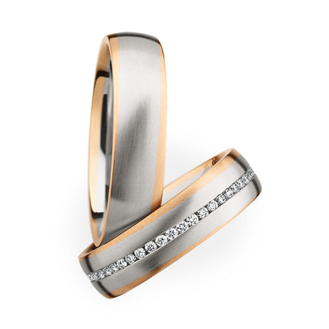 14 K Rose Gold White Gold Diamond 0 34 Ct Wedding Band Set For Men And Women